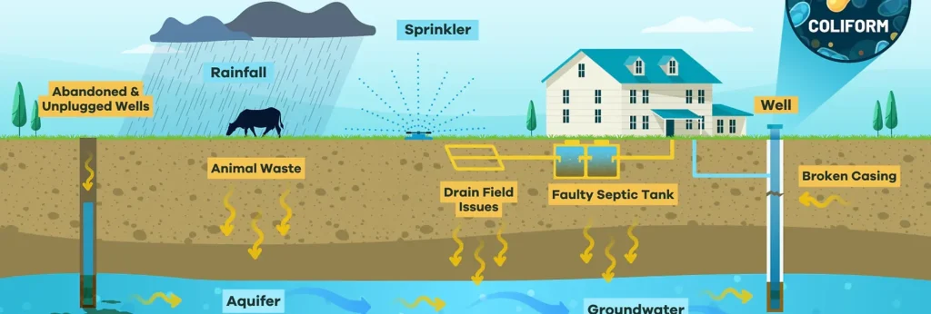 how does coliform get into well water